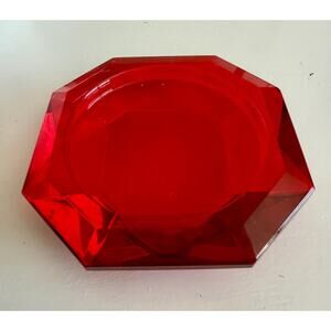 Restoration Hardware Crystal Pillar Candle Holder Red Diamond-Shaped Collectible